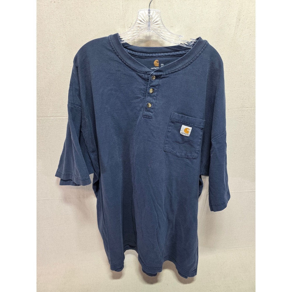 Carhartt Mens 3XL Navy Blue Short Sleeve Henley Pocket T-Shirt Cotton Workwear